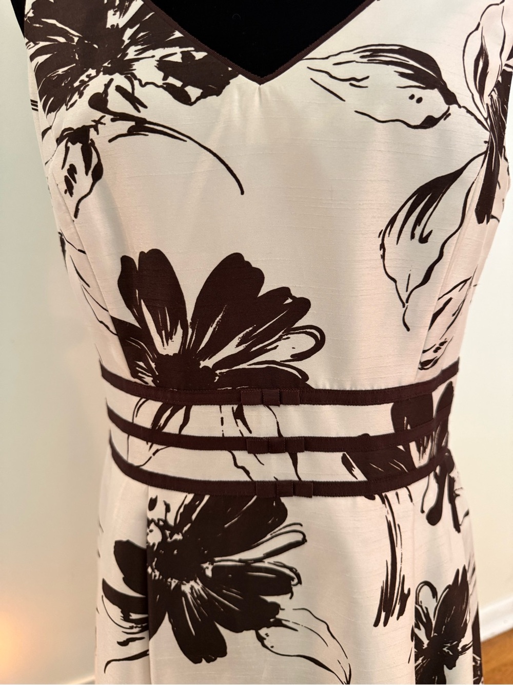 dressbarn Cream and Brown Floral Fit & Flare Midi Dress - Picture 5 of 7